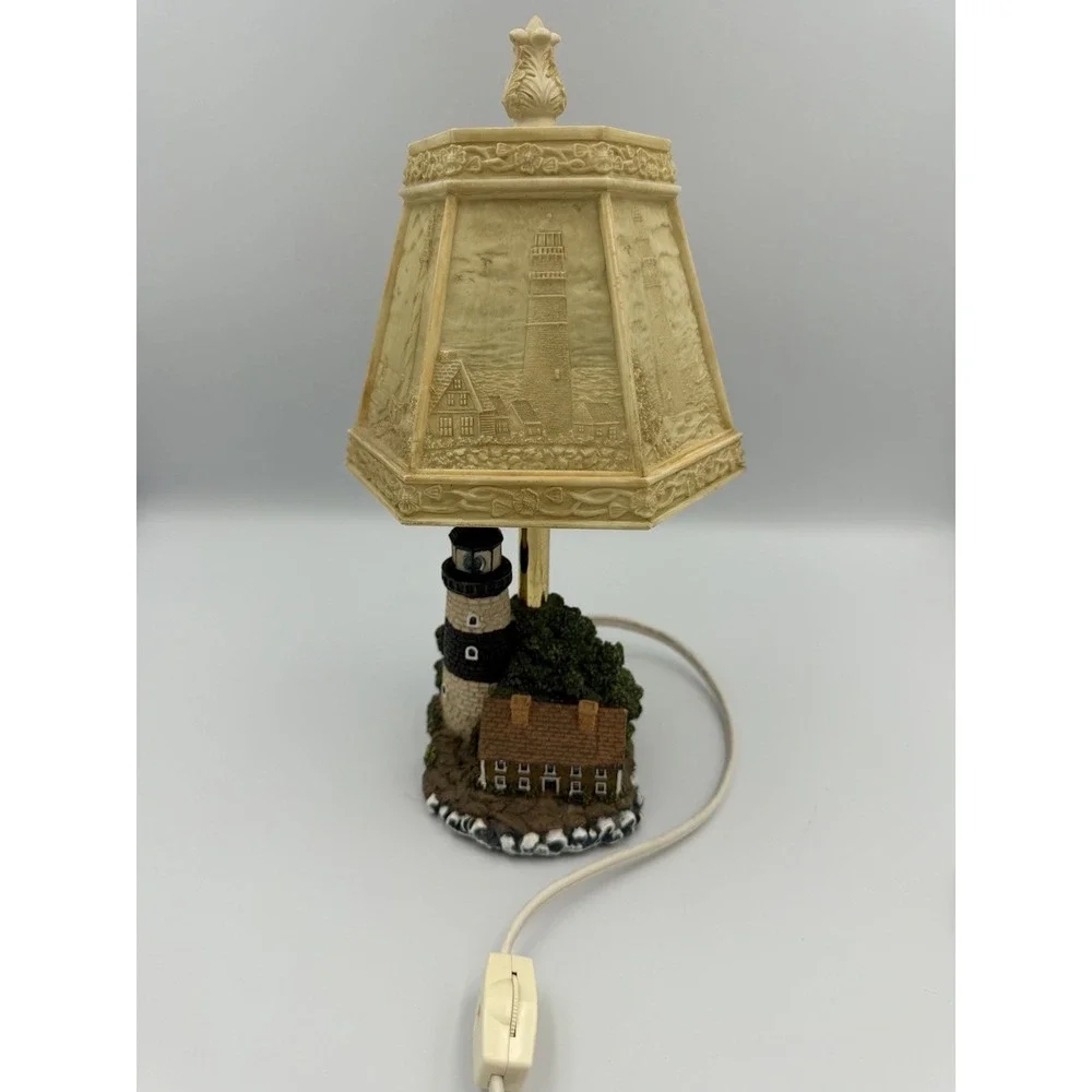 Vintage Lighthouse Small Electric Table Lamp 6 Sided Lithophane Shade Works 11